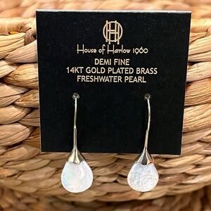 NWT House of Harlow 1960  Women's Gold Plated Freshwater Pearl Earrings